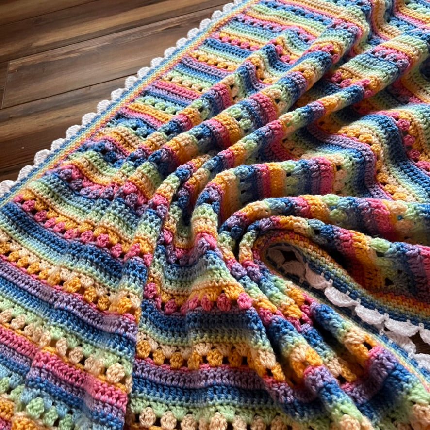 6-Day Retro Rainbow Baby Blanket Crochet Pattern By Betty McKnit