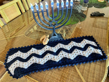 Load image into Gallery viewer, 6-Day Holiday Table Runner in Hanukkah Colors Crochet Pattern by Betty McKnit
