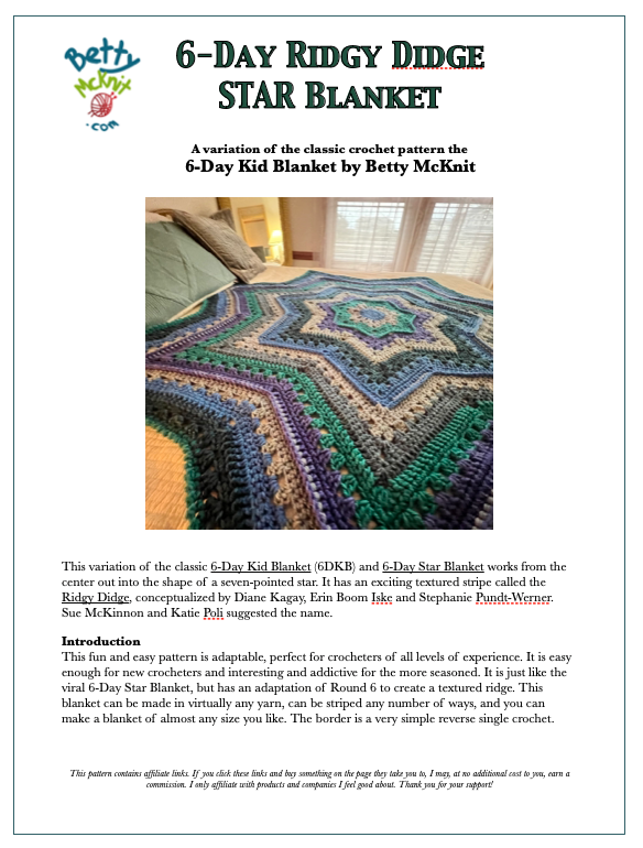 6-Day Ridgy Didge Star Blanket - Crochet Pattern by Betty McKnit