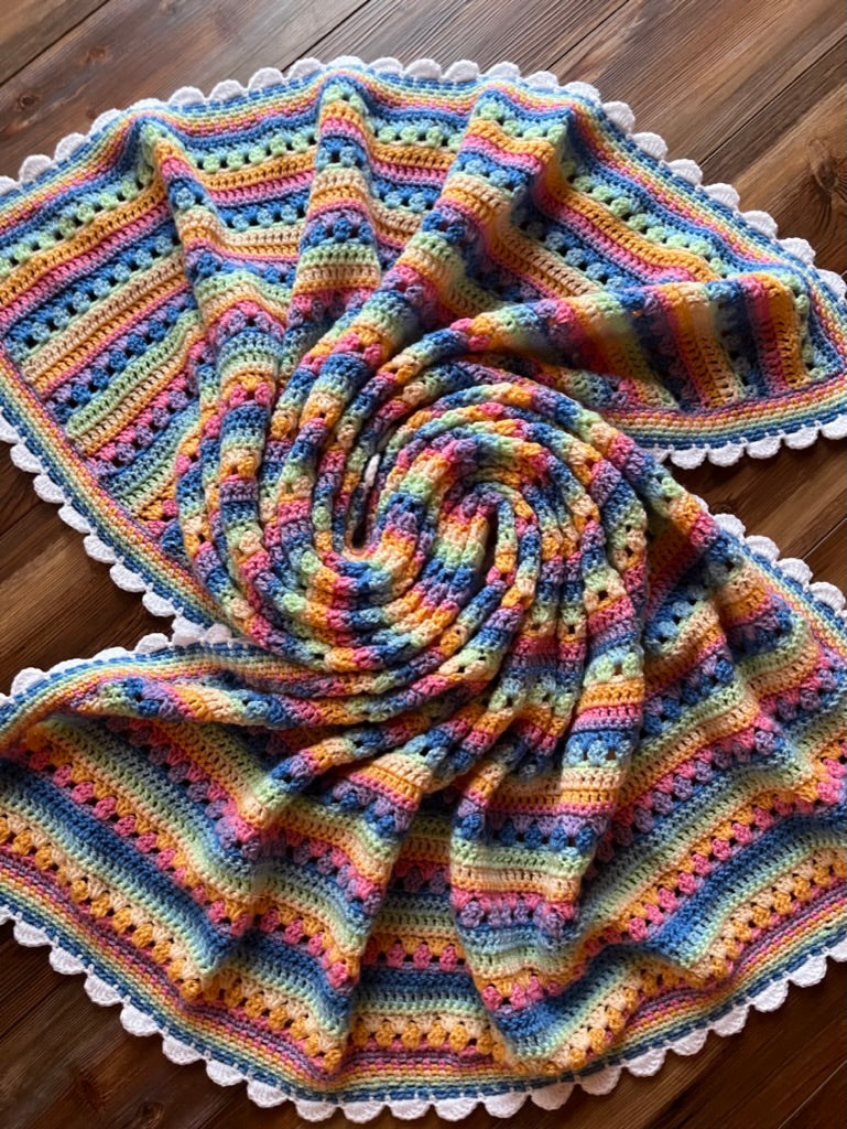 6-Day Retro Rainbow Baby Blanket Crochet Pattern By Betty McKnit